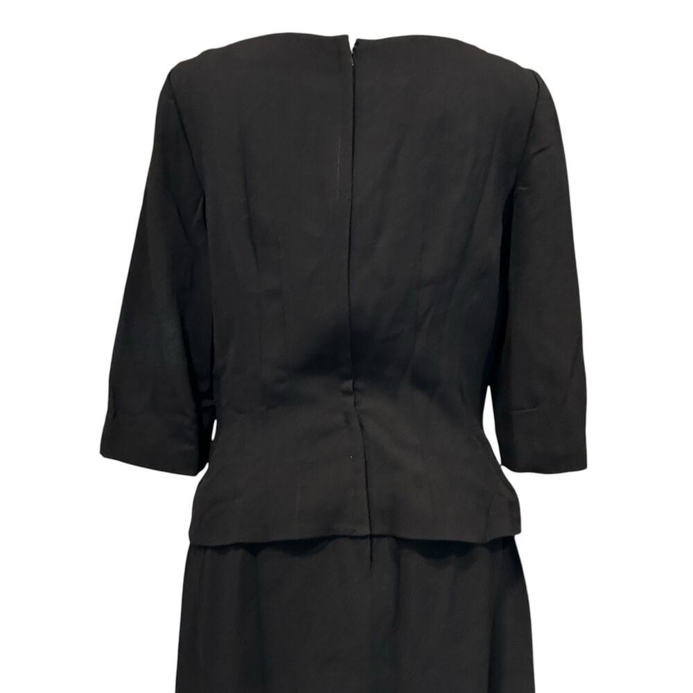 Vintage 60s Black Peplum Midi Dress Bateau Neck 3/4 Sleeve Size 8 - Picture 9 of 16